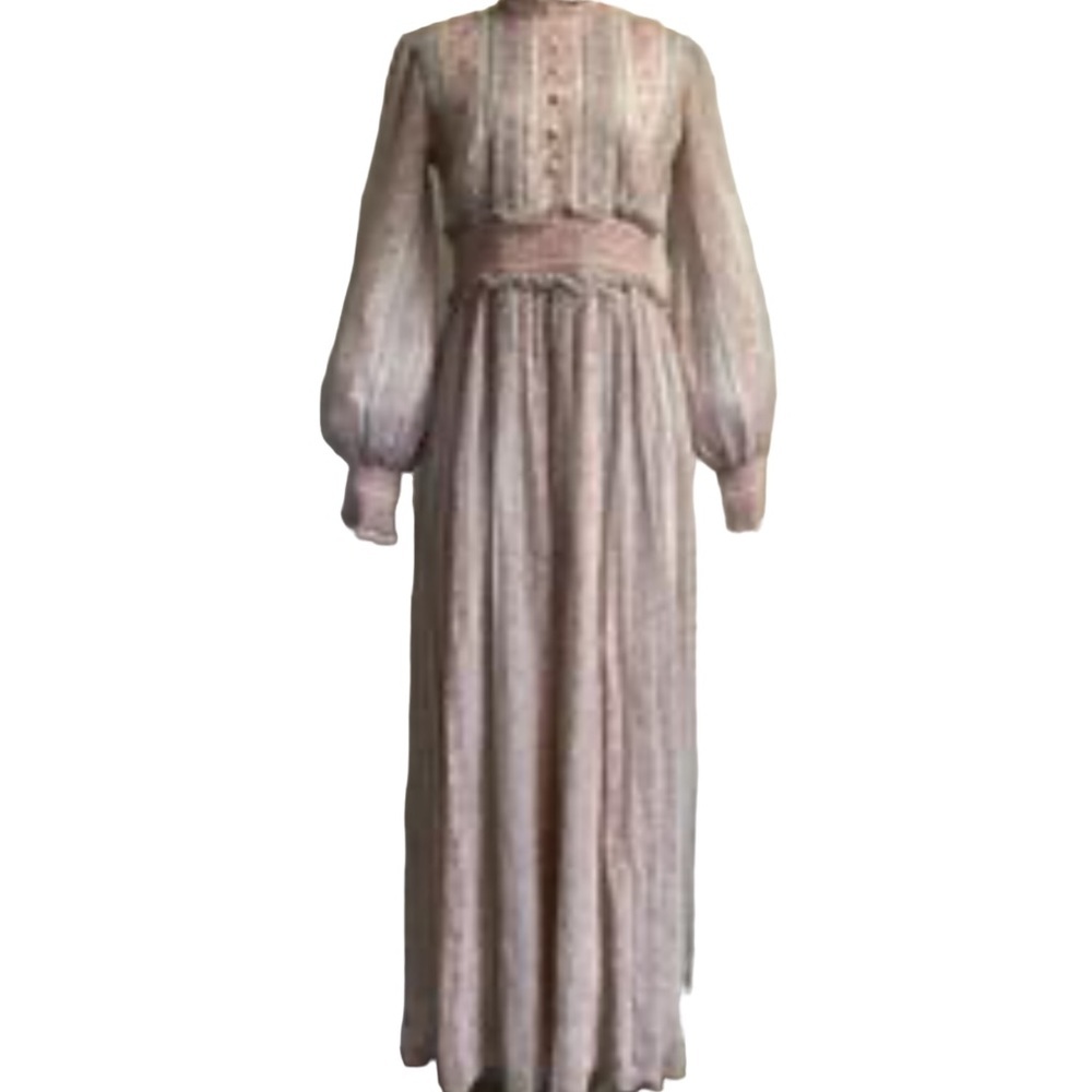 Vantage 1970s pastel pink maxi dress smocked waist size XS boho